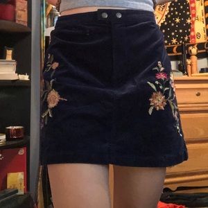 Navy corduroy embroidered skirt